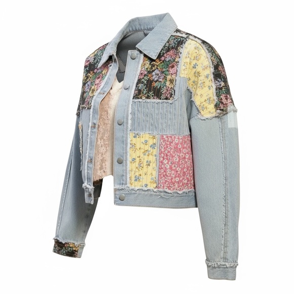POL BOHO Patchwork Denim Women Size Small Jacket With Stitching Detail NEW - Picture 6 of 16